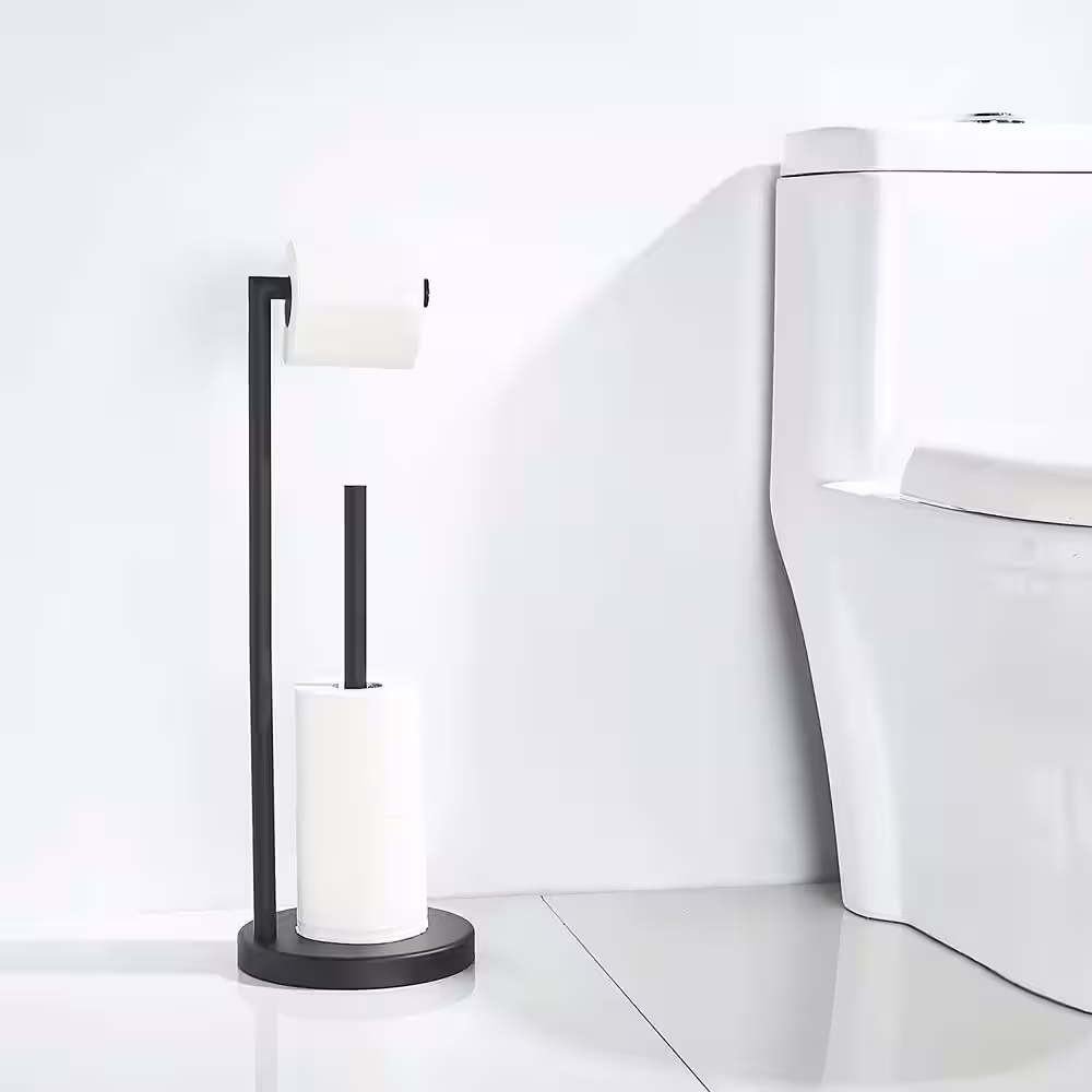 None Bathroom Freestanding Toilet Paper Holder Stand with Reserver in Matte Black