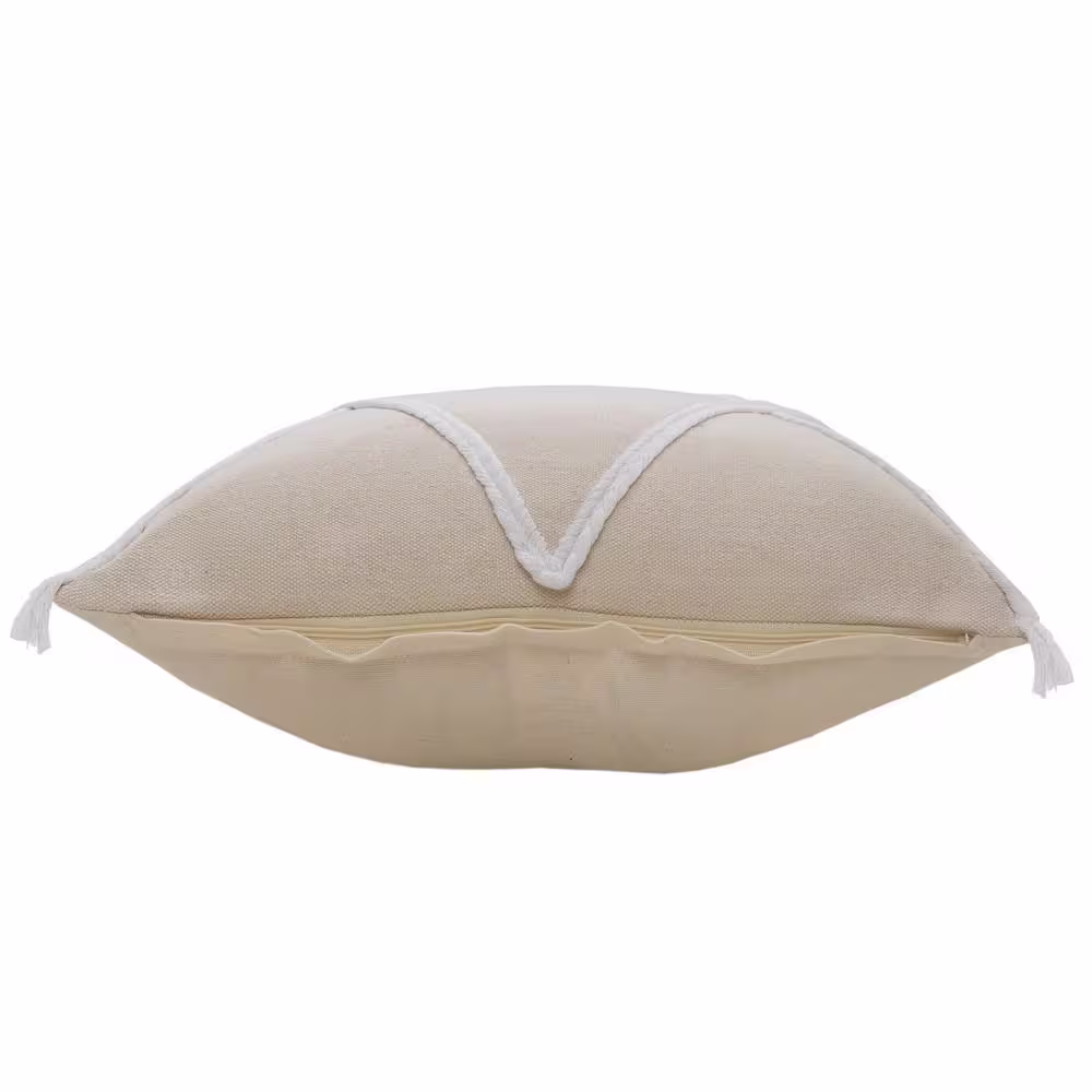 LR Home Loop Birch Beige/White Geometric Braided Tasseled Soft Poly-Fill 20 in. x 20 in. Throw Pillow
