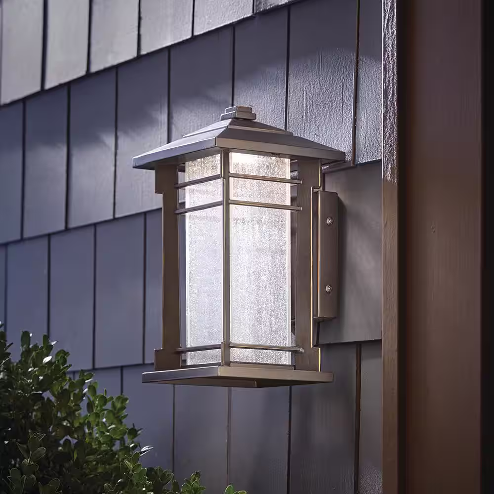 Home Decorators Collection 9.25 in. Oil Rubbed Bronze LED Outdoor Wall Light Fixture with Seeded Glass
