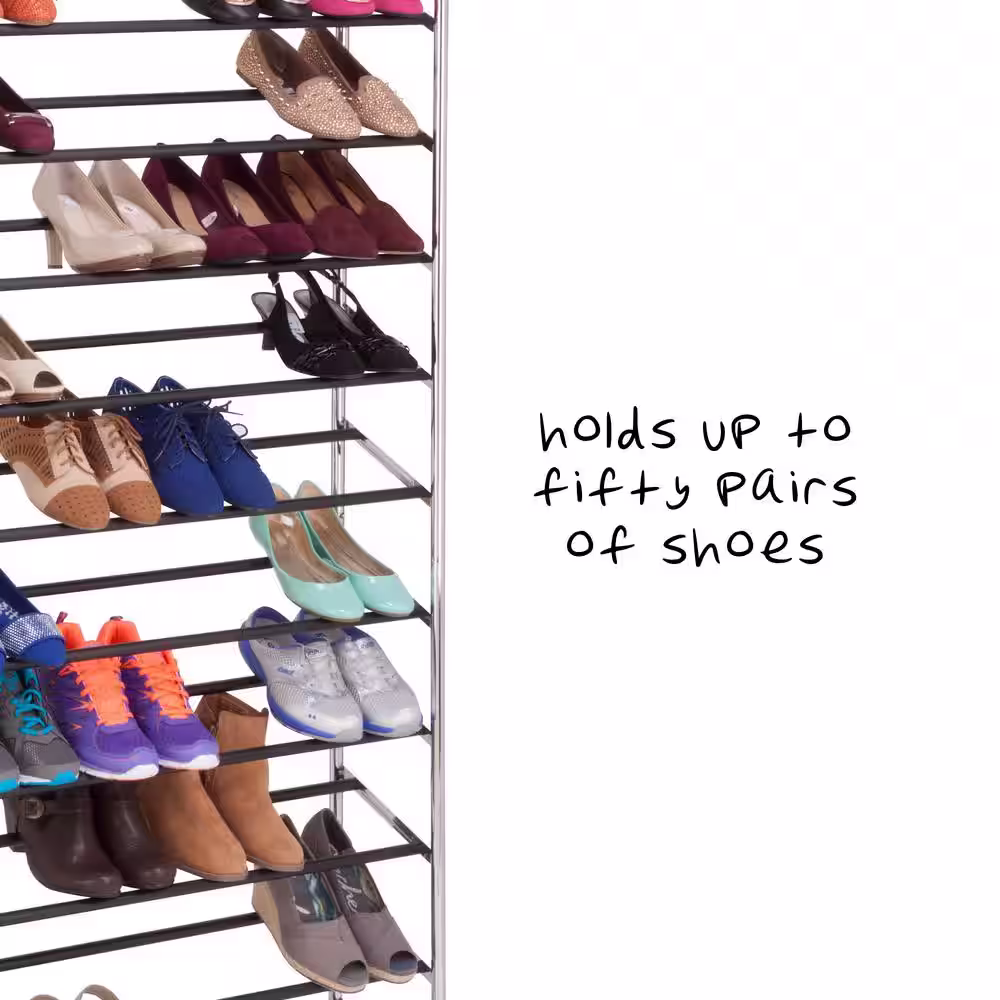 Honey-Can-Do 64.5 in. H 50-Pair Silver Chrome Rolling Shoe Rack