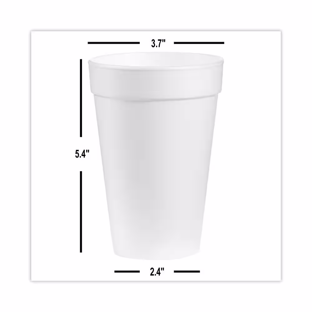 DART 16 oz. White Disposable Foam Cups, 20/Bag, 25 Bags/Carton