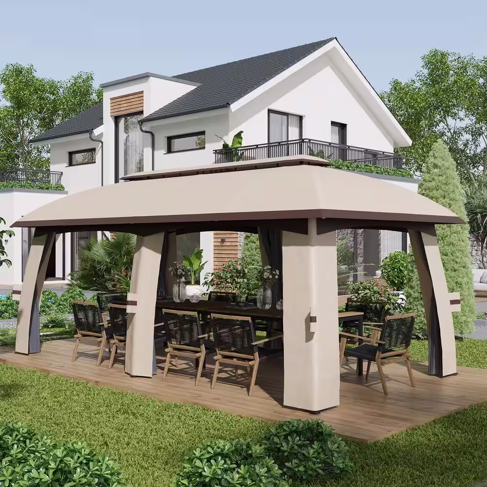 Outsunny 10 ft. x 20 ft. Outdoor Beige Patio Gazebo