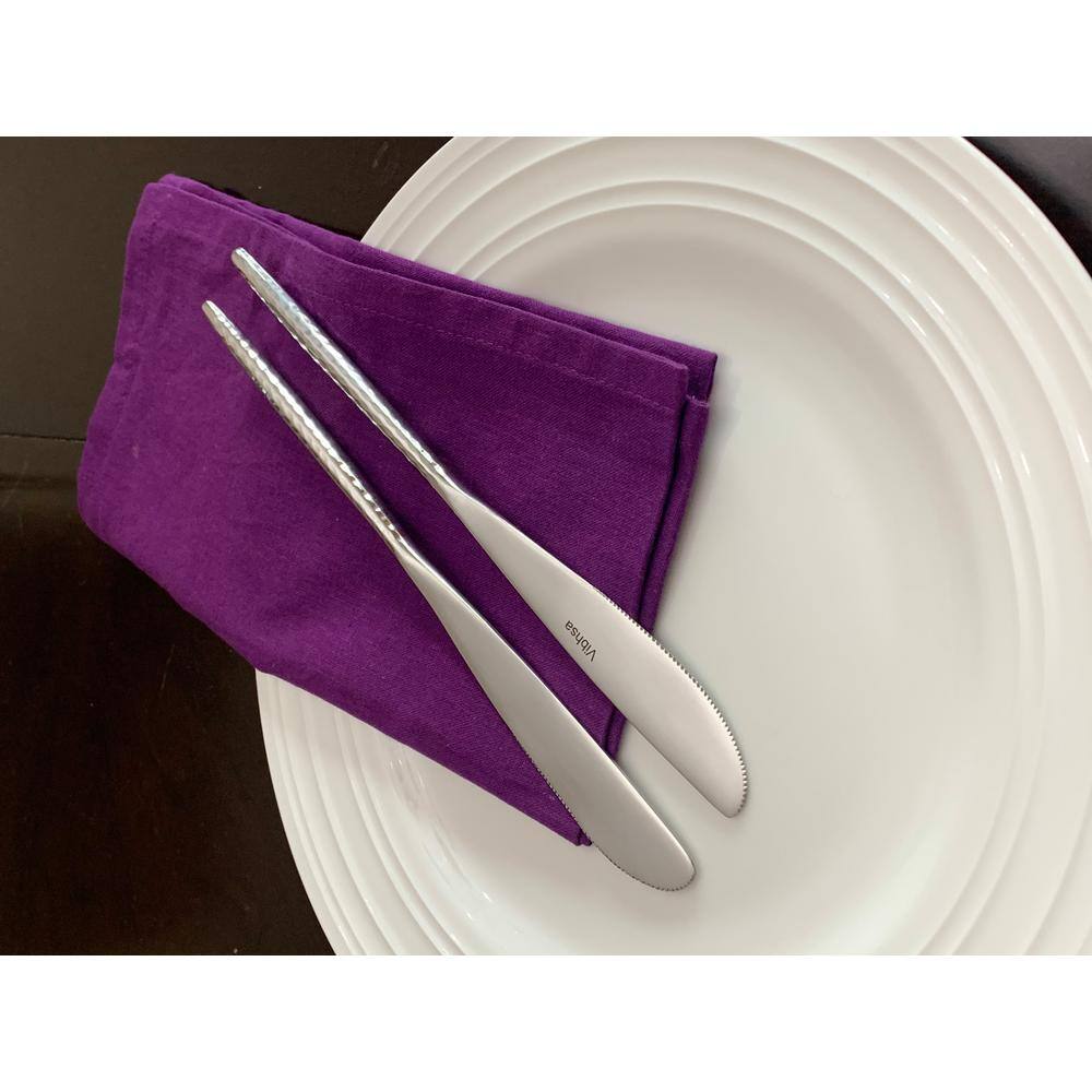 None Stainless Steel Dinner Knives Set of 6-Pieces (Hammered, Silver Glossy)