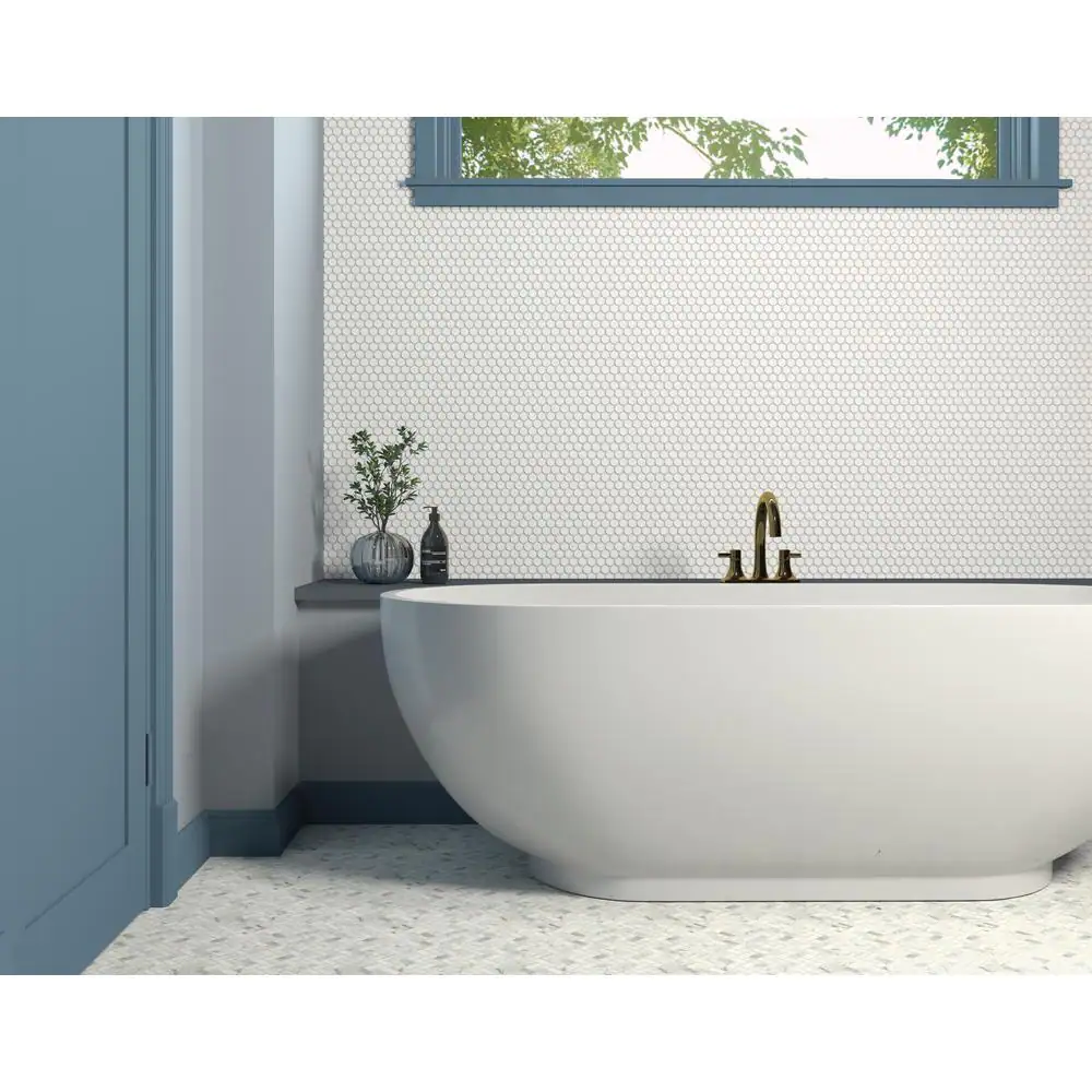 Daltile Restore Satin White 10 in. x 11 in. Glazed Ceramic Penny Round Mosaic Wall Tile (8.3 sq. ft./Case)