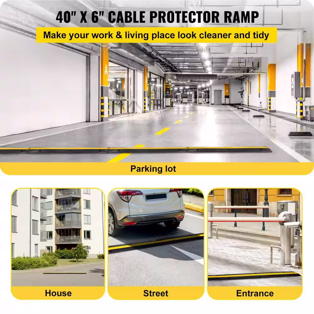VEVOR 3 PCS Cable Protector Ramp 1 Channel 22046 LBS Loading Protective Wire Cord Ramp Heavy-Duty for Driveway