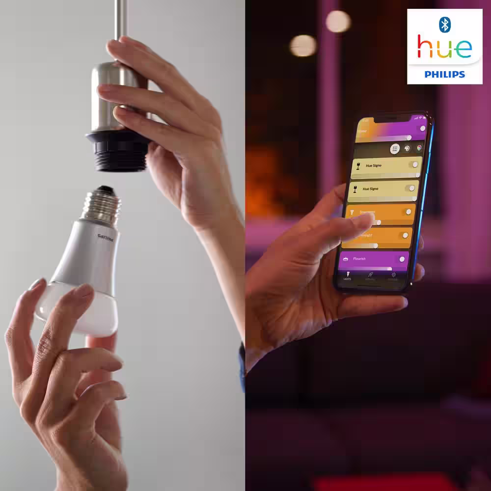 Philips Hue White and Color Ambiance A19 LED 60W Equivalent Dimmable Smart Wireless Lighting Starter Kit (4 Bulbs and Bridge)