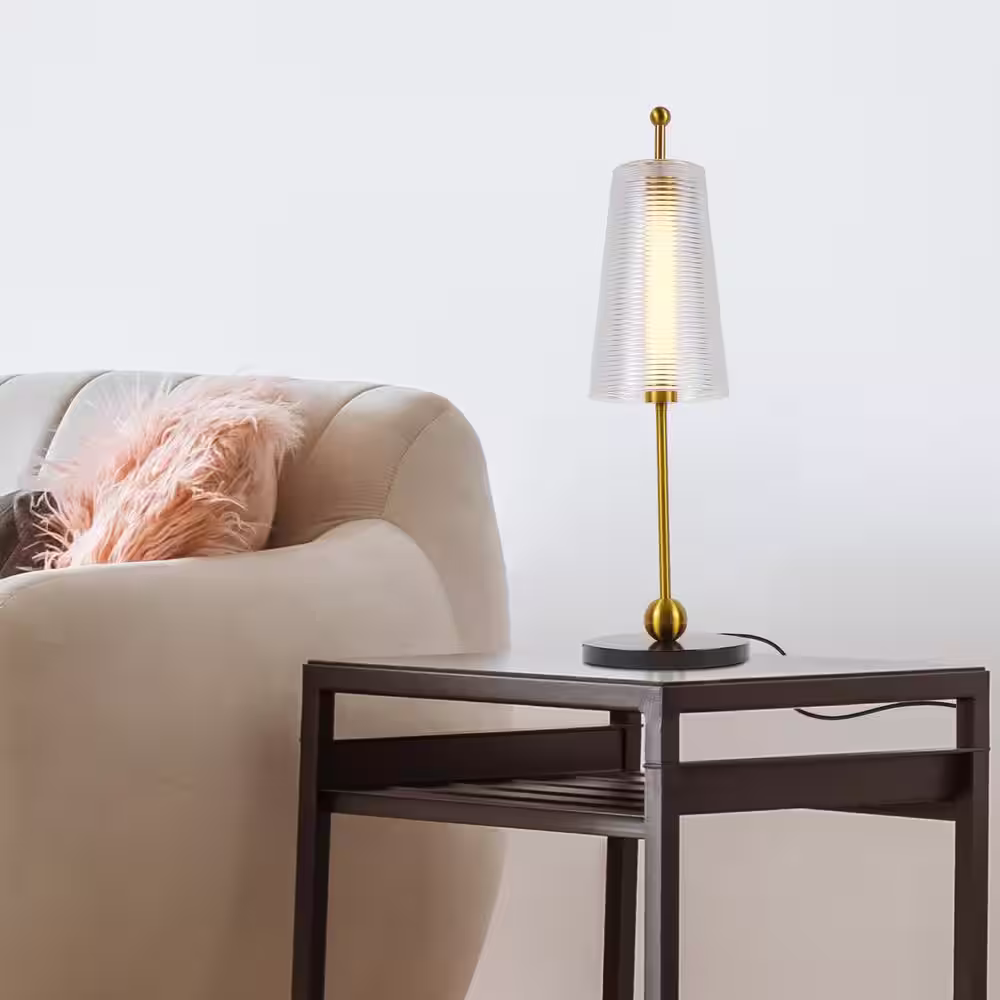 VONN Lighting Toscana 20 in. Antique Brass Indoor ETL Certified Integrated LED Table Lamp with 4-Way Touch Sensor Base and Glass Shade