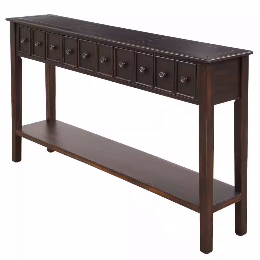 None Black 60 in. Rectangle Entryway Console Table with 4 Drawers Narrow Sideboard Sofa Table with Bottom Shelf