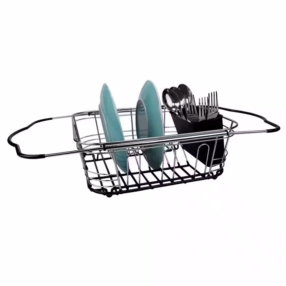 Home Basics Chrome Expandable Over the Sink Steel Wire Dish Rack