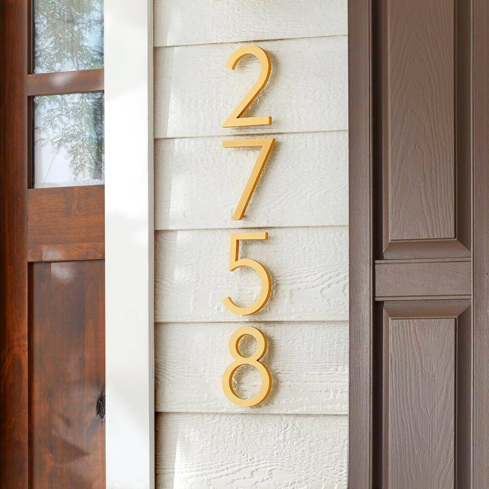 Everbilt 8 in. Brushed Brass Aluminum Floating or Flat Modern House Number 8
