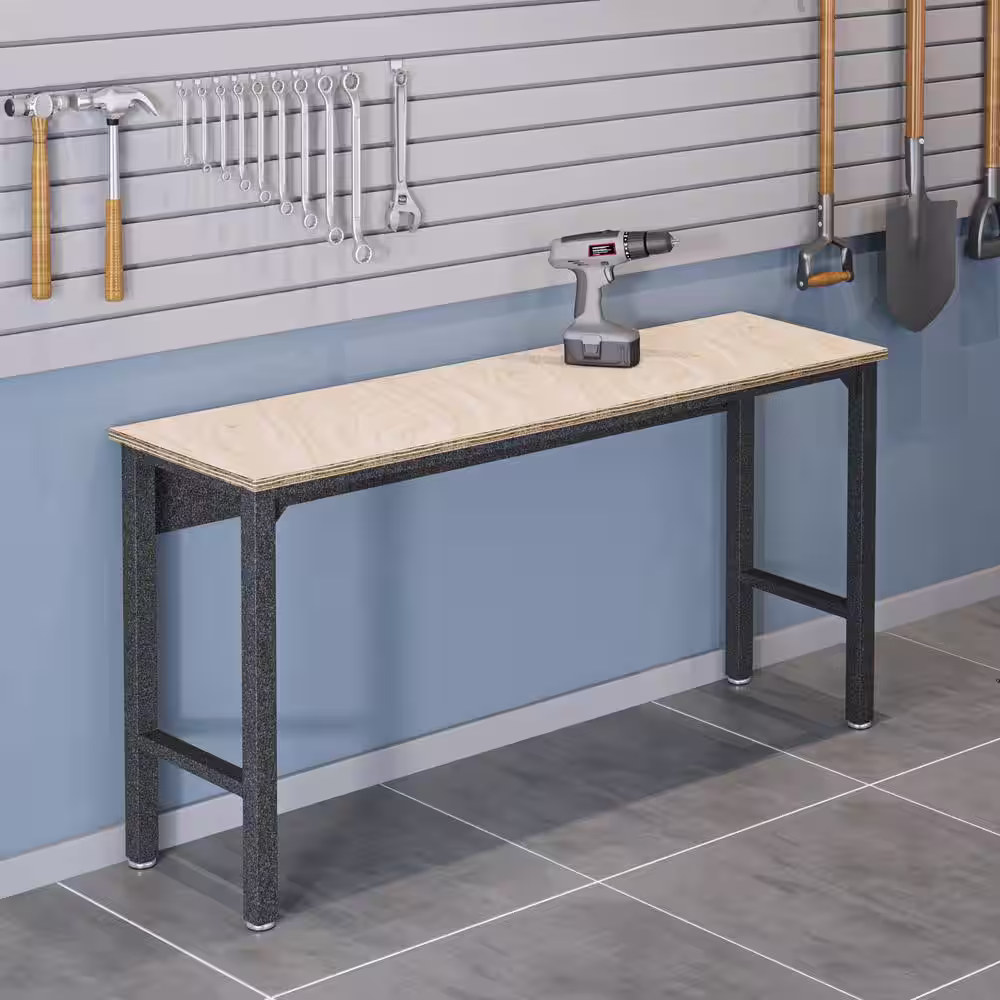 Manhattan Comfort Fortress 72.4 in. W x 20.5 in. D Steel Workbench Table in Gray