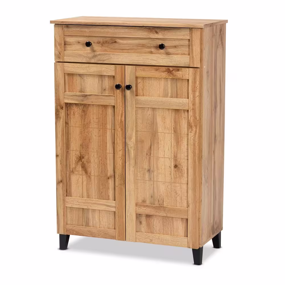 Baxton Studio Glidden Oak Brown and Dark Brown Wood 1-Drawer Shoe Cabinet