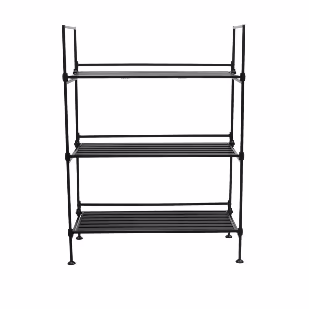 ORGANIZE IT ALL Black 3-Tier Floor Storage Shelving Unit with Shelf and Dark Metal Frame