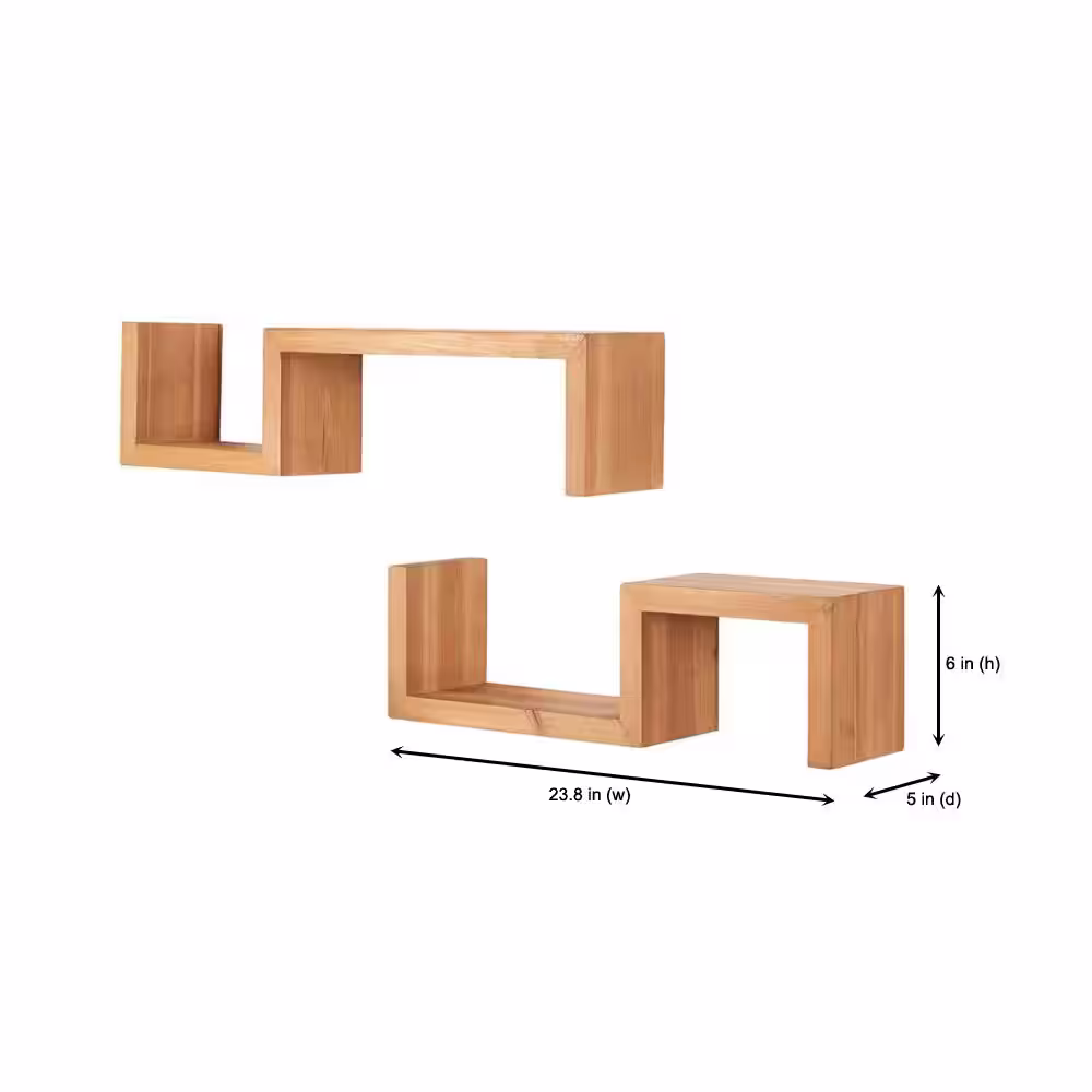 StyleWell 6 in. H x 24 in. W x 5 in. D Natural Wood Wall-Mount Floating Shelf (Set of 2)