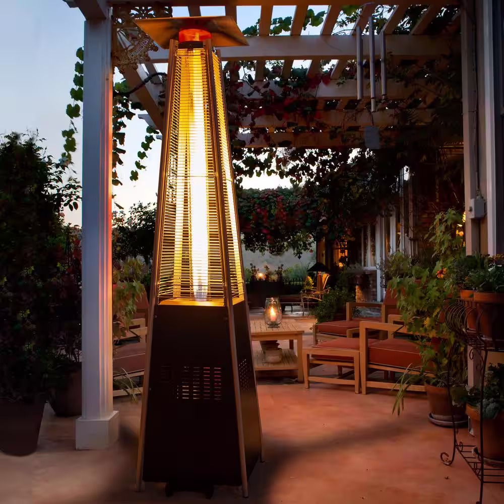 None 42,000 BTU Stainless Steel Pyramid Flame Propane Patio Heater with Wheels
