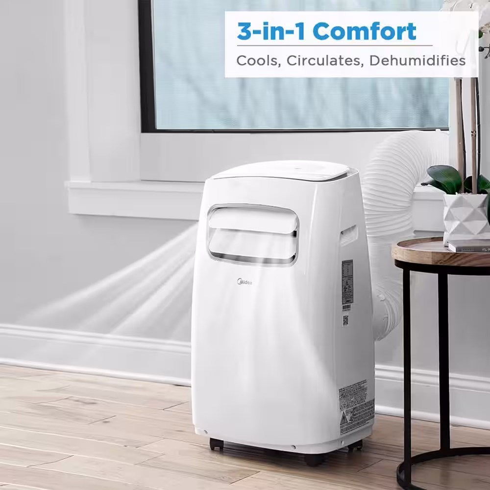 cadeninc 8,000 BTU (5,300 BTU SACC) 3-in-1 Portable Air Conditioner for Rooms up to 150 sq ft with Dehumidifier and Fan in White