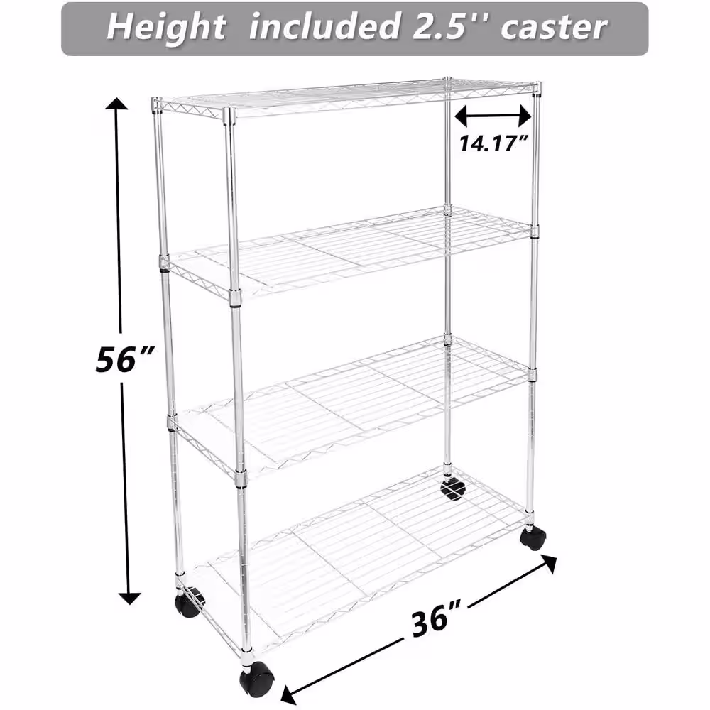 None 14 in. x 36 in. x 54 in. Silver Heavy Duty Metal Garage Shelves with Detachable Wheels