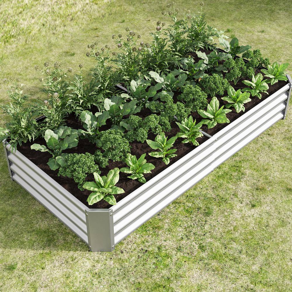 None 6 x 3 x 1 ft. Silver Galvanized Steel Rectangular Outdoor Raised Beds Garden Planter Box for Vegetables, Flowers, Herbs