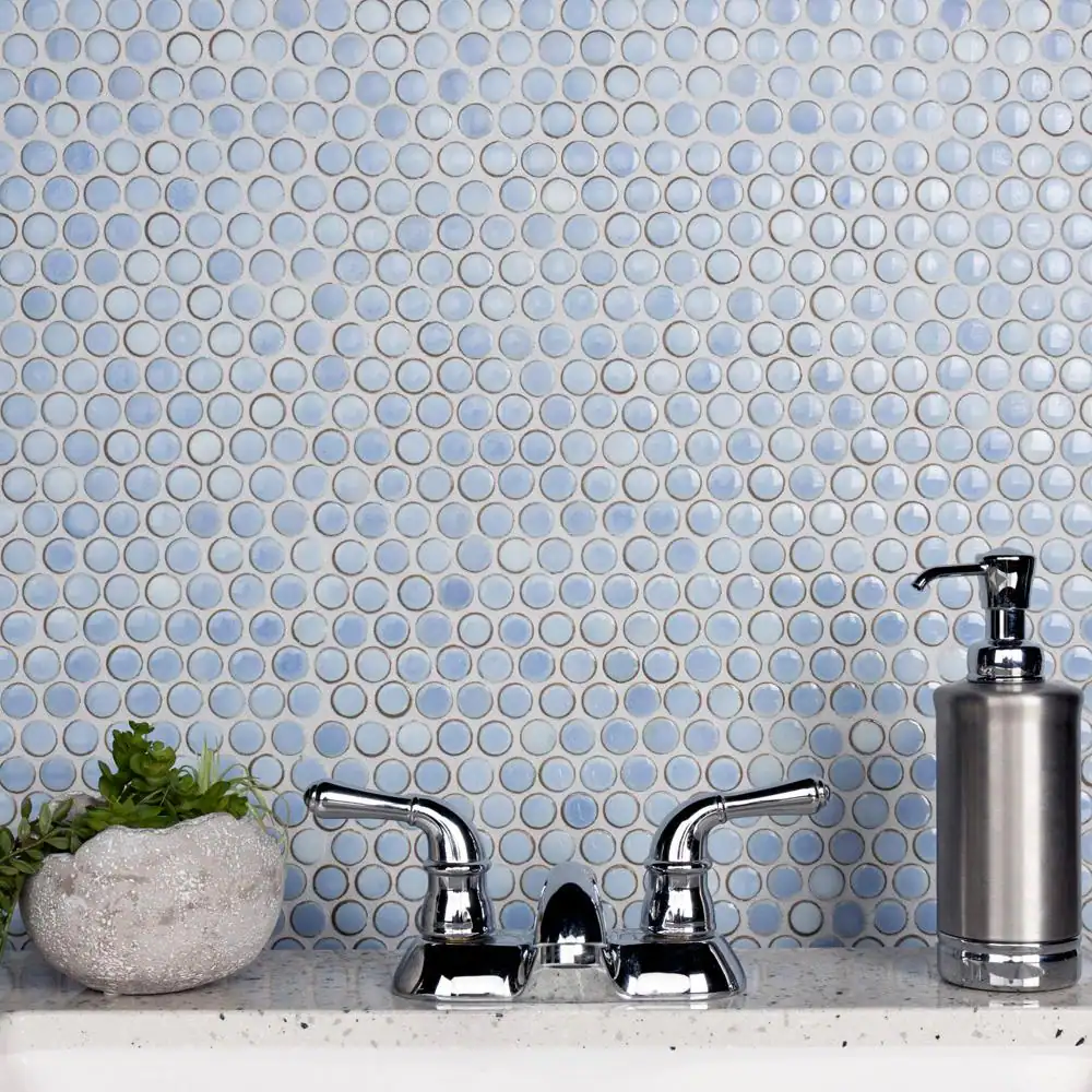 Merola Tile Hudson Penny Round Forst Blue 12 in. x 12-5/8 in. Porcelain Mosaic Tile (10.7 sq. ft./Case)