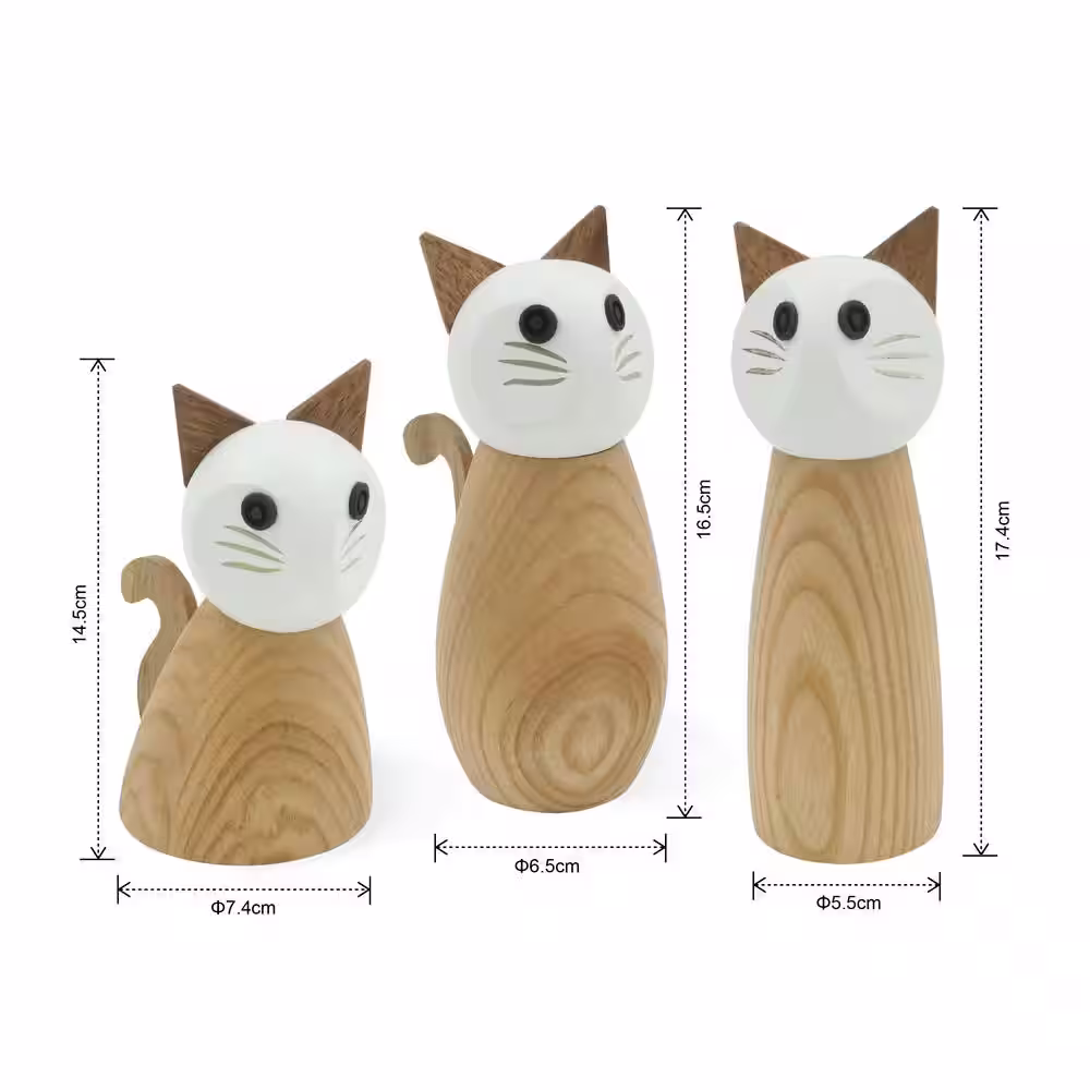 None Salt/Pepper Mill- Ash Wood Cat Salt/Pepper Mill (Set of 3)