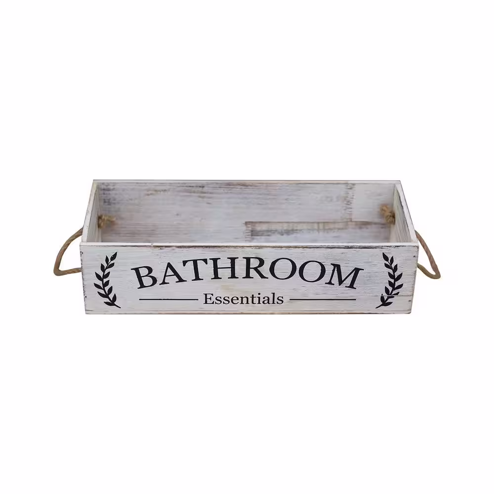 None Rustic White Wooden Bathroom Box