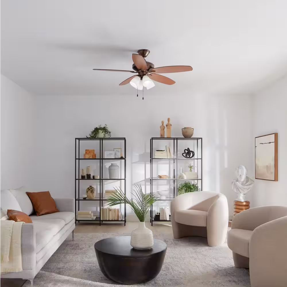 KICHLER Renew Premier 52 in. LED Indoor Oil Brushed Bronze Dual Mount Ceiling Fan with Pull Chain