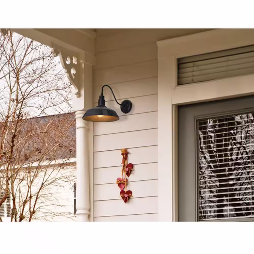 Sylvania Easton 1-Light Antique Black Outdoor Wall Mount Barn Light Sconce with Edison LED Light Bulb Included
