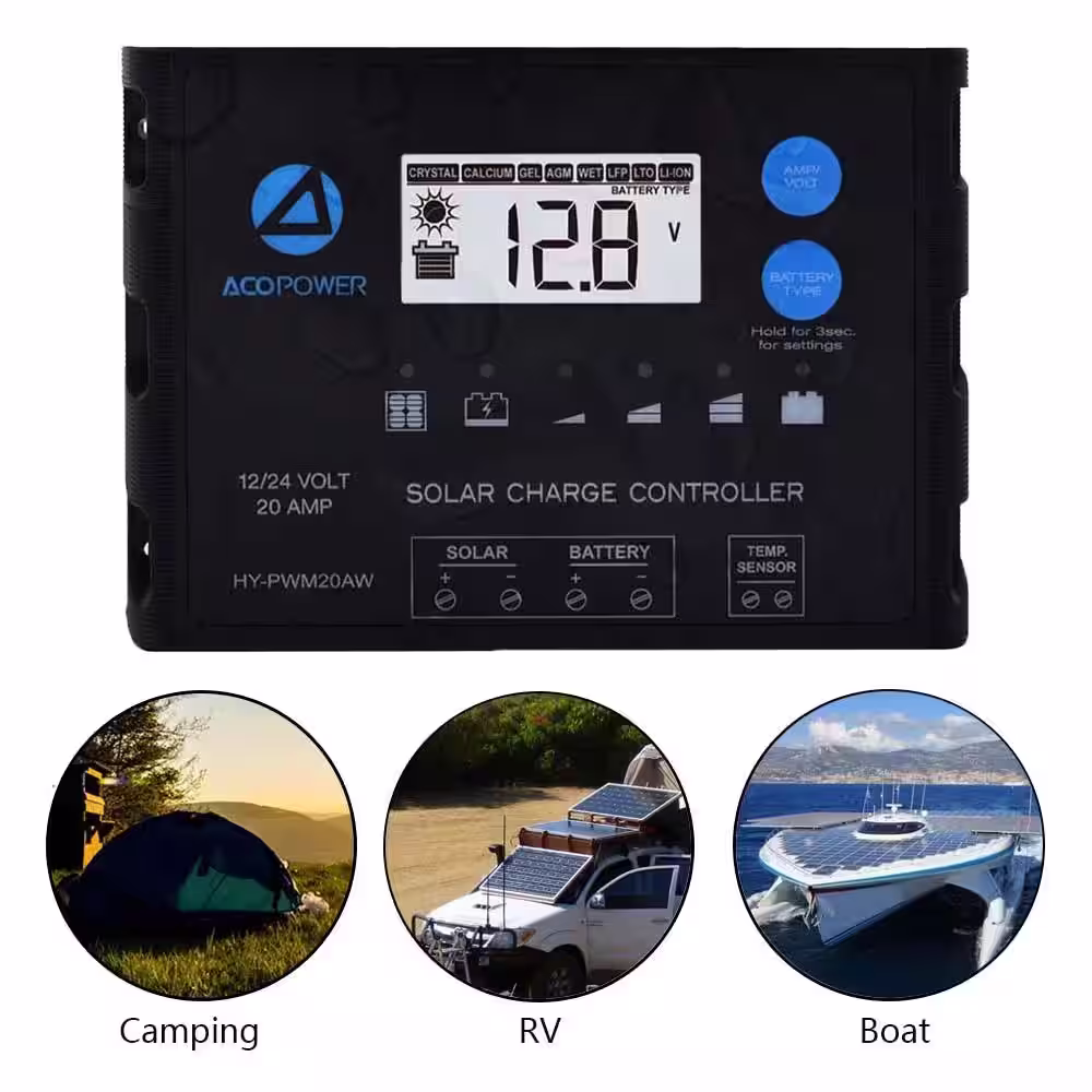 ACOPower ProteusX 12-Volt/24-Volt 20 Amp PWM Waterproof Solar Charge Controller