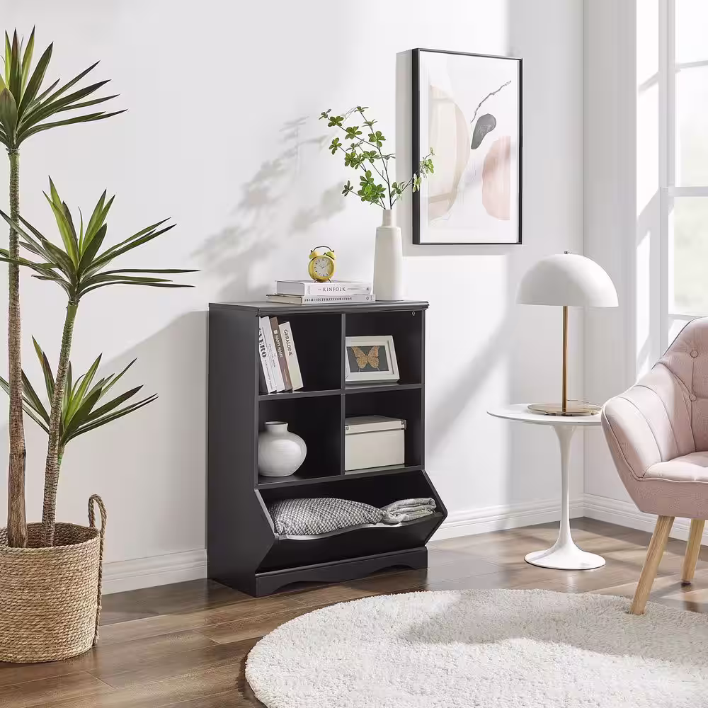 DANYA B 35 in. Black Multi-Cubby Storage Cabinet
