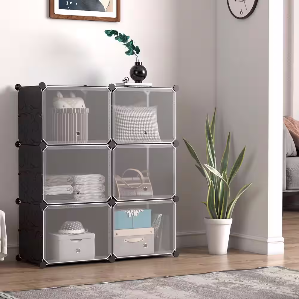 Costway 49 in. H 48-Pair Portable Shoe Rack Organizer 12-Cube Shoe Shelf Storage Cabinet With Hook