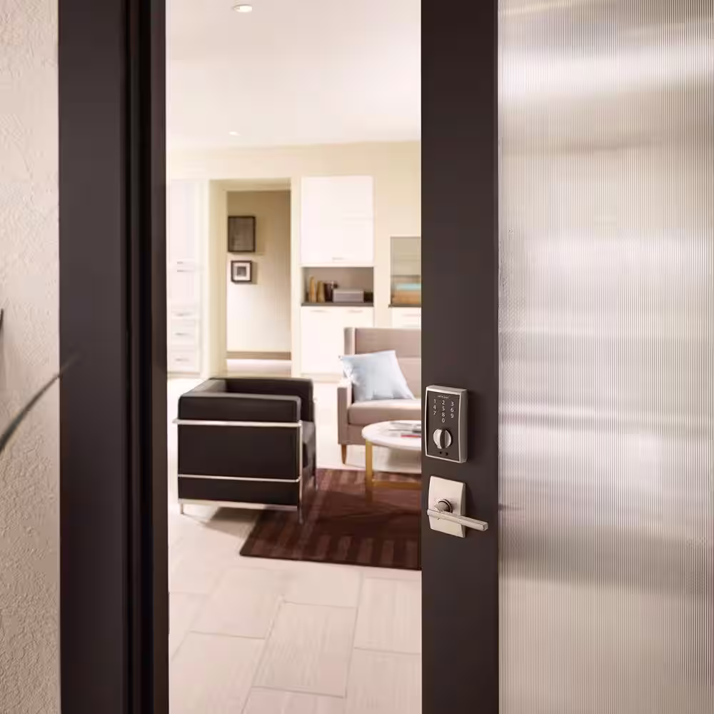 Schlage Century Matte Black Touch Electronic Keypad Deadbolt and Front Entry Door Handle with Latitude Door Handle