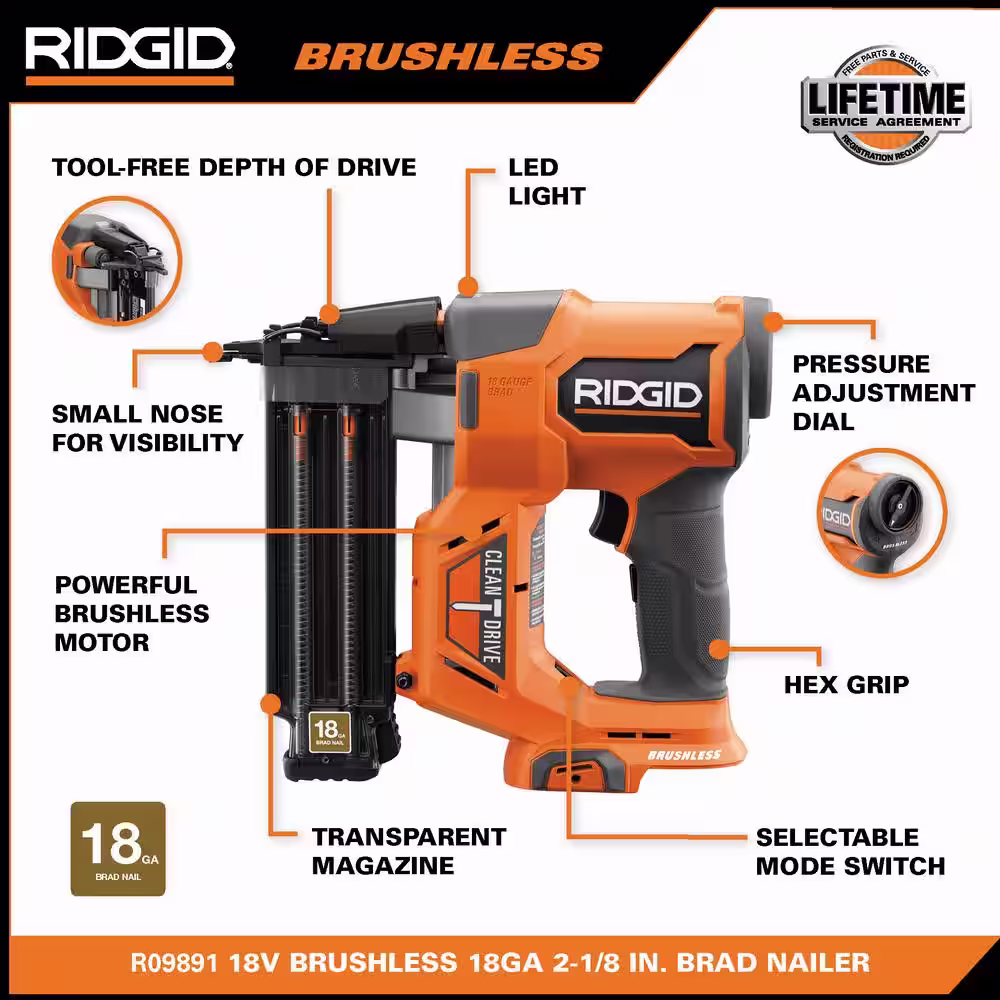 RIDGID 18V Brushless Cordless 18-Gauge 2-1/8 in. Brad Nailer with Brushless 7-1/4 in. Circular Saw (Tools Only)