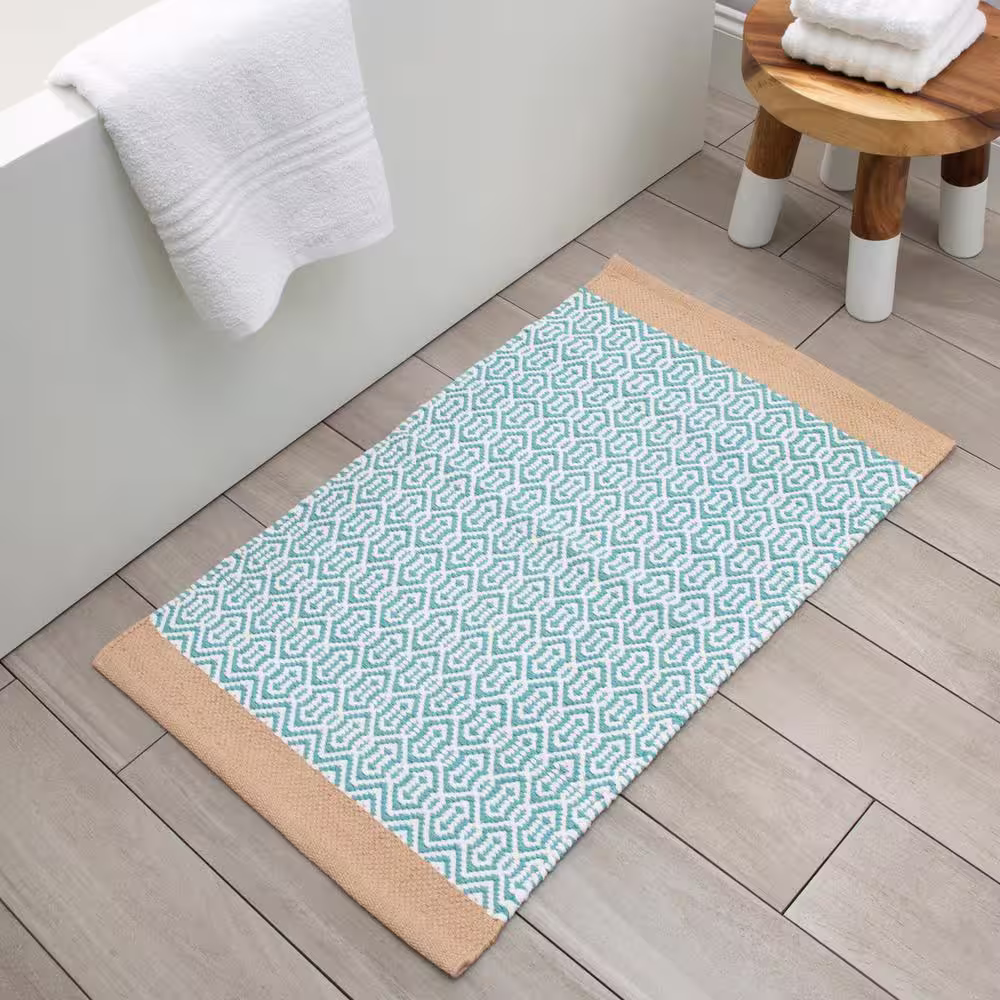 None CARMEN BATH MAT 20 in. x 32 in. COTTON BLUE