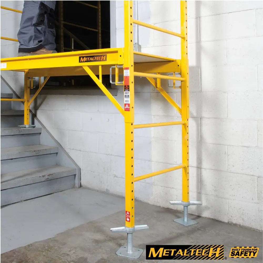 MetalTech 12 in. Leveling Jacks in Galvanized Steel, Safety Equipment for Baker Style Construction Scaffolding Platform (4-Pack)