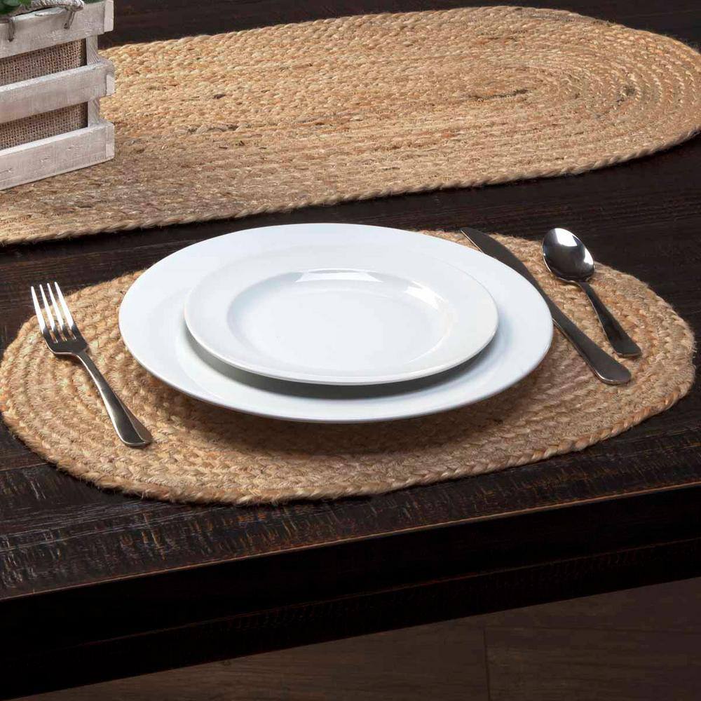 VHC BRANDS 12 in. W x 18 in. L Natural Tan Jute Oval Placemat Set of 6