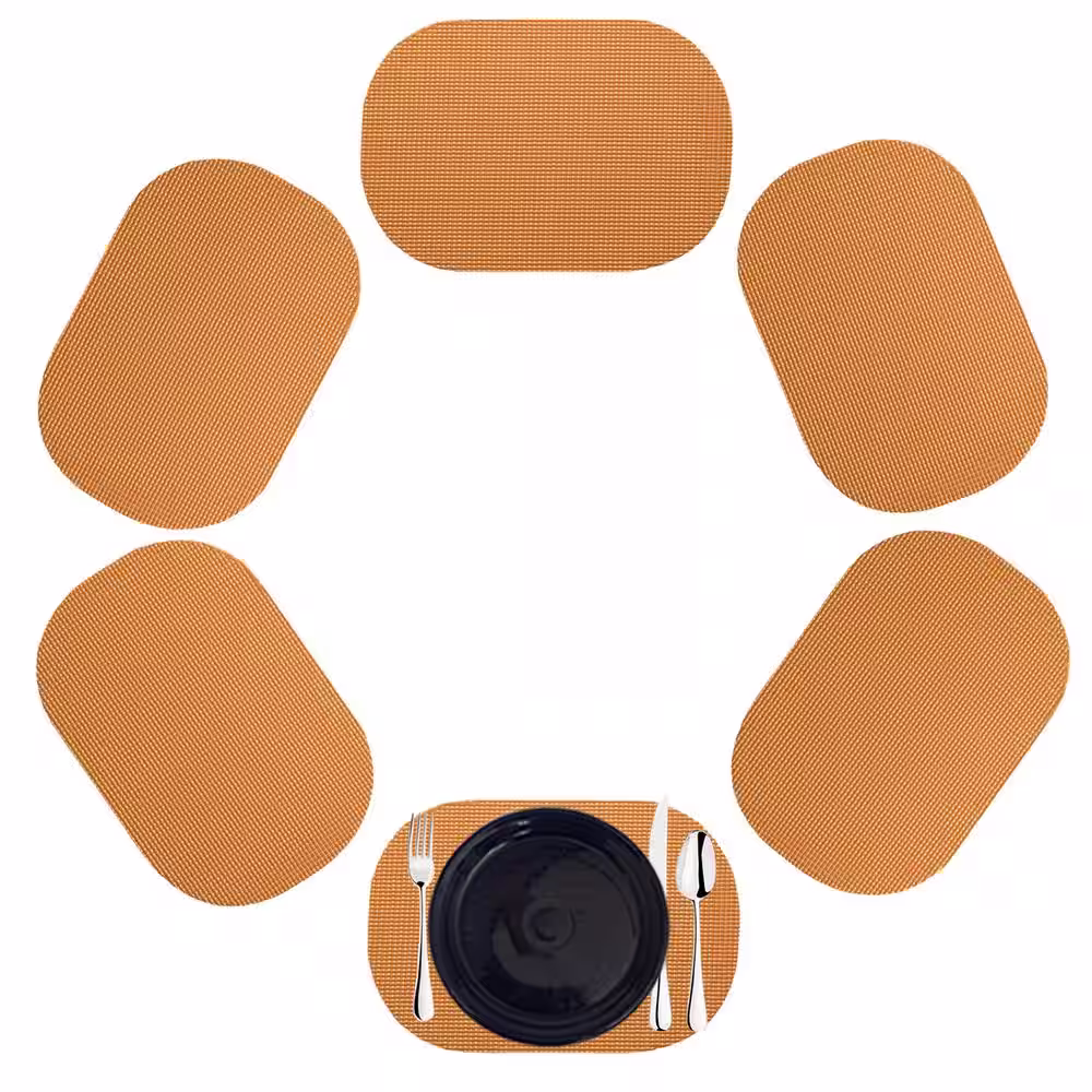 Kraftware Fishnet 17 in. x 12 in. Toffee PVC Covered Jute Oval Placemat (Set of 6)