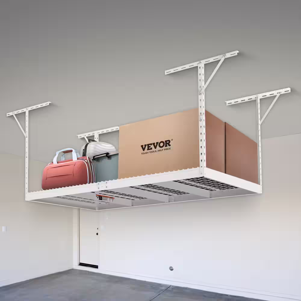 VEVOR Overhead Ceiling Mount Garage Rack with Adjustable Height 22-40 in. Garage Storage Rack 96 in. D x 48 in. W (White)