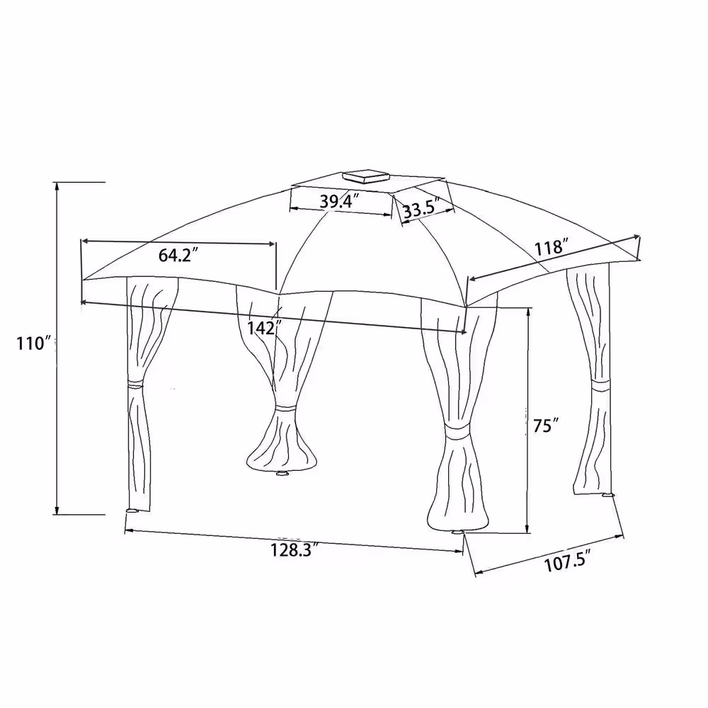 Harper & Bright Designs 10 ft. x 12 ft. Brown Double Vents Gazebo Patio with Screen and LED Lights