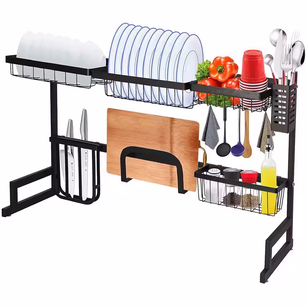 None Black Stainless Steel Kitchen Supplies Drying Rack Multifunctional Storage Shelf Tableware Drainer Dish Rack