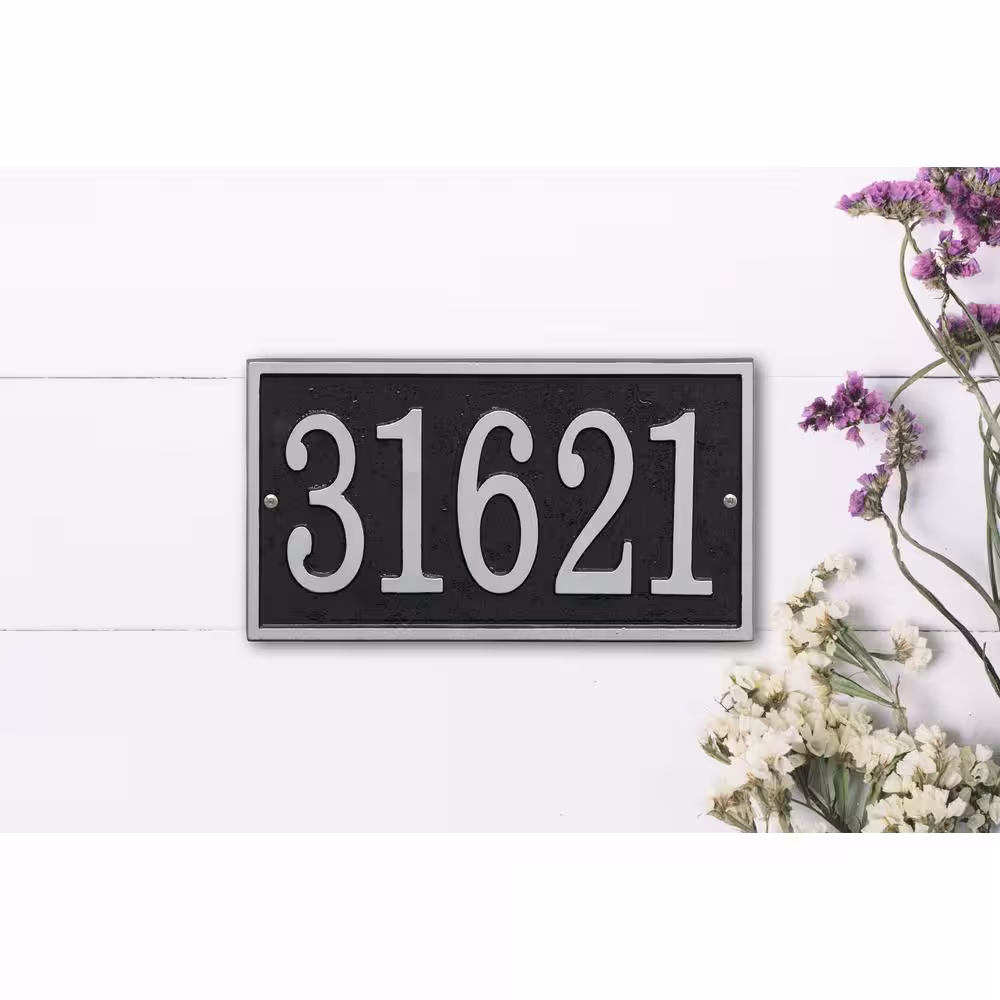 Whitehall Products Fast and Easy Rectangle House Number Plaque, Black/Silver