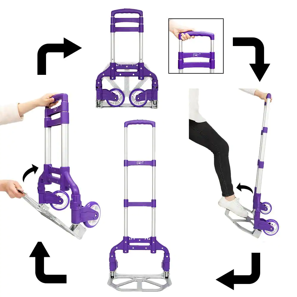 None 165 lbs. Capacity Aluminium Folding Dolly Push Hand Truck in Purple