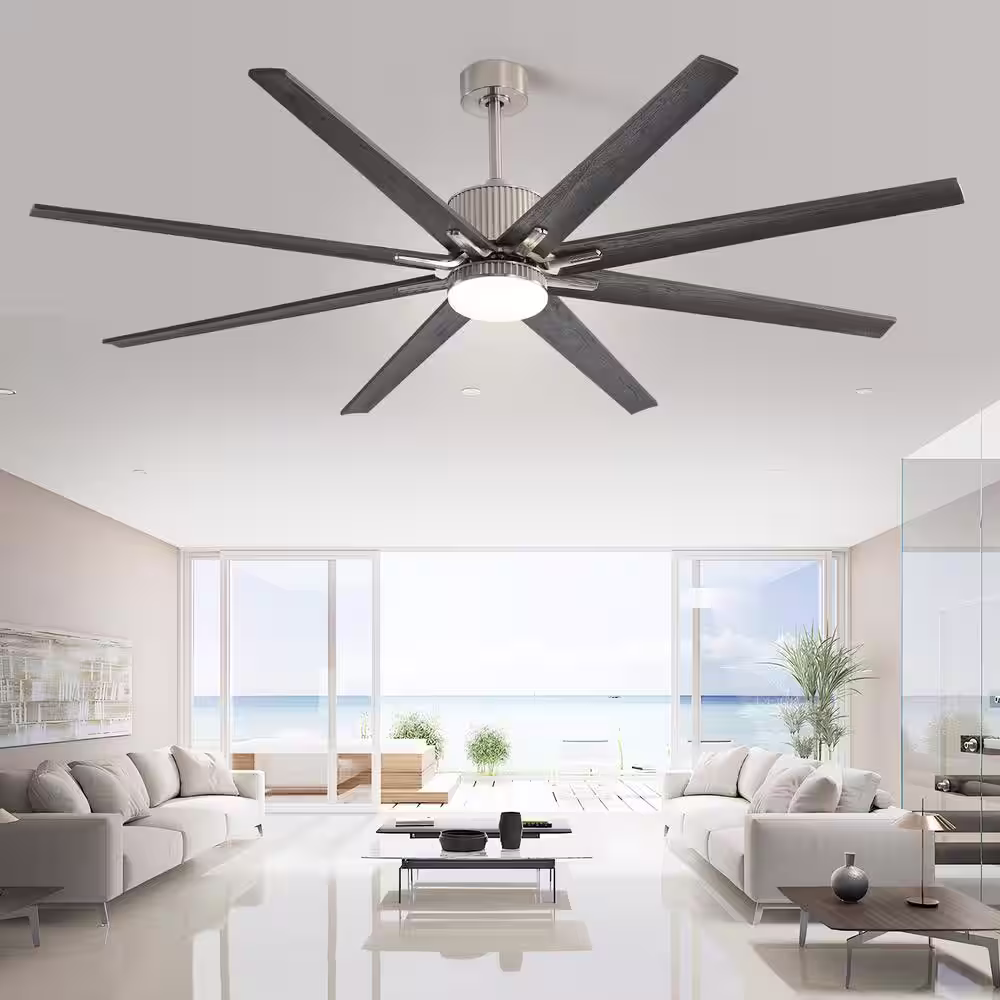 Sofucor 76 in. Indoor/Outdoor Smart Nickel Ceiling Fan with LED Light Remote 8 Wood Blades Works with Phone