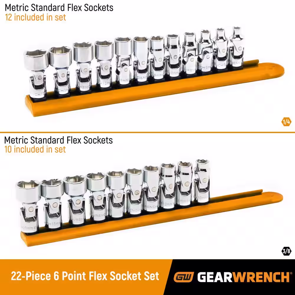 GEARWRENCH 1/4 in. and 3/8 in. Drive 6-Point Metric Flex/Universal Joint Socket Set (22-Piece)