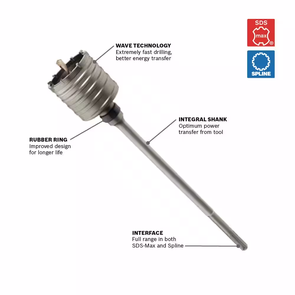 Bosch 4 in. x 7 in. x 12 in. SDS-MAX Carbide Rotary Hammer Core Bit for Masonry and Concrete Drilling