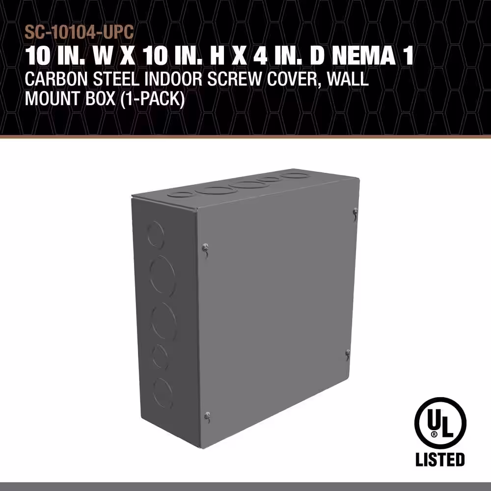 Southwire 10 in. W x 10 in. H x 4 in. D NEMA 1 Carbon Steel Indoor Screw Cover, Wall Mount Box, 1-Pack
