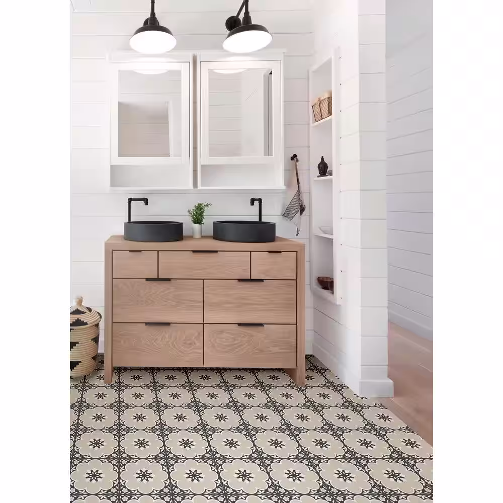 FloorPops Daphne 12 in. W x 12 in. L Black Peel & Stick Vinyl Tile Flooring (20 sq. ft./case)