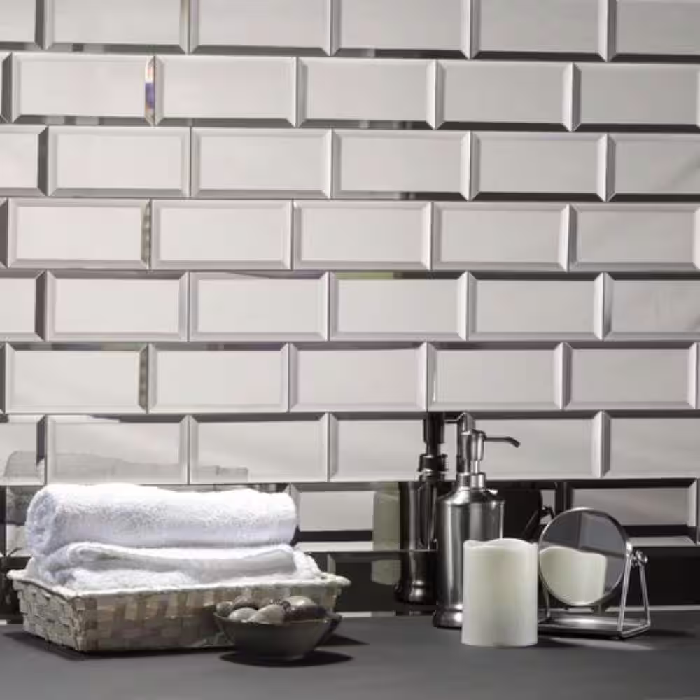 ABOLOS Reflections Silver Beveled Subway 3 in. x 6 in. Glass Mirror Peel and Stick Decorative Tile (11 sq. ft./Case)