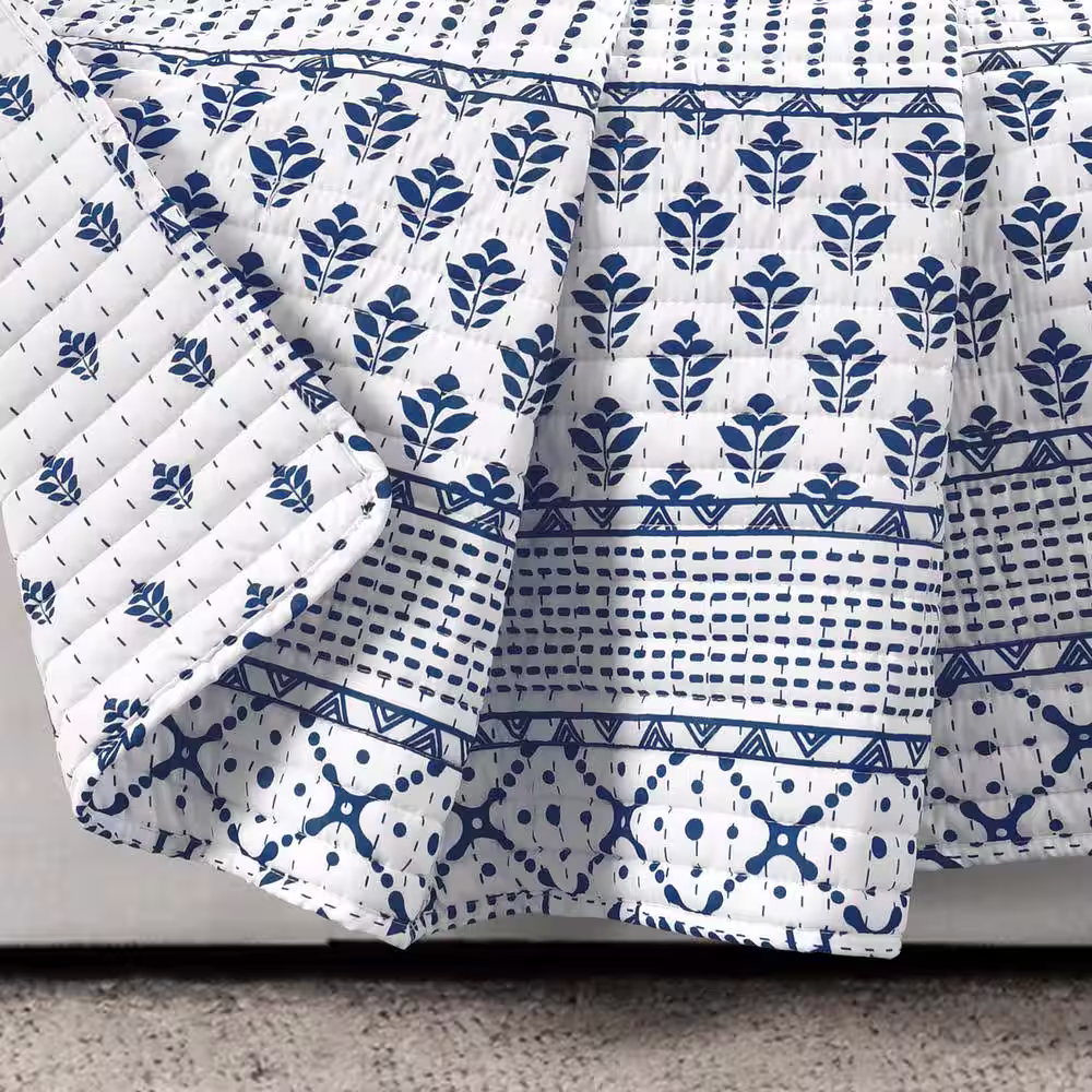 None Monique Stripe Navy/White Single Throw Blanket 50 in. x 60 in.