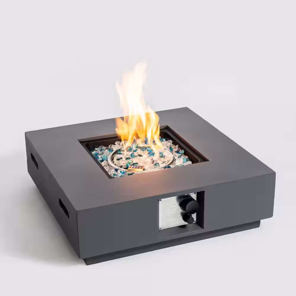 None Brown Square Stainless Steel and Concrete Outdoor Fire Pit Table