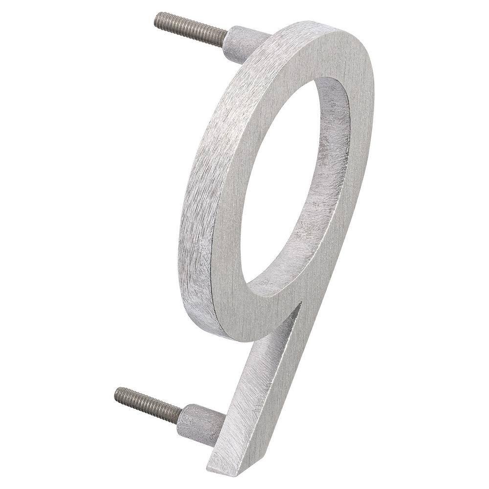 Montague Metal Products 4 in. Brushed Aluminum Floating or Flat Modern House Number 9